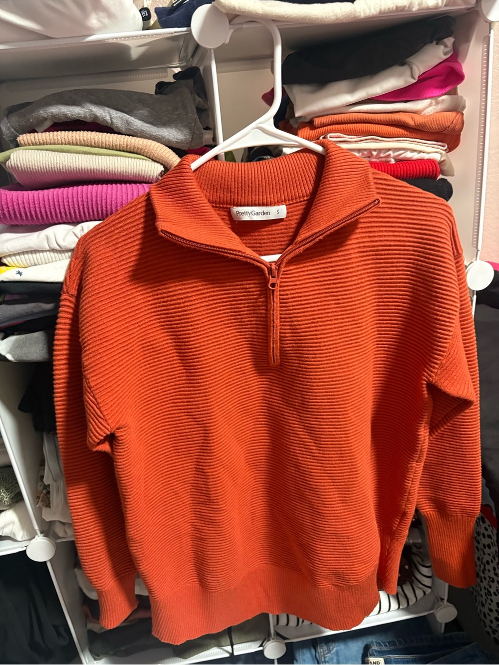 Ladies Orange Half-Zip Ribbed Sweater